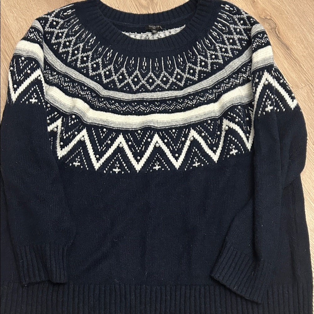 Talbots Navy and White Patterned Sweater